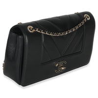 Chanel Vintage Black Chevron Quilted Sheepskin Medium Mademoiselle Flap Bag Handbag pv