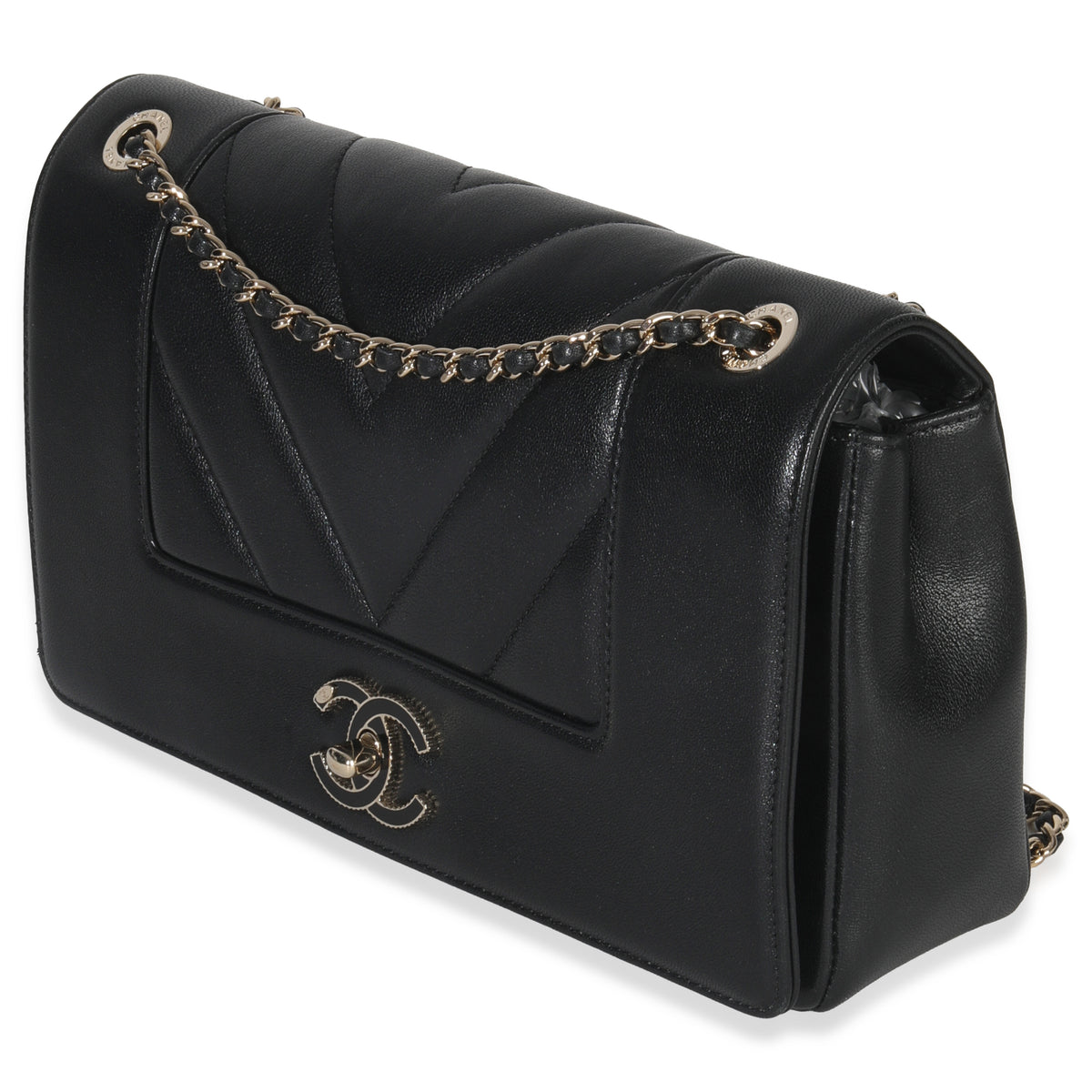 Chanel Vintage Black Chevron Quilted Sheepskin Medium Mademoiselle Flap Bag Handbag sv