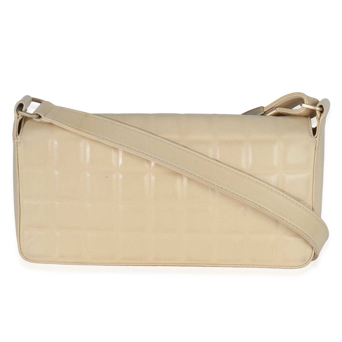 Chanel Vintage Beige Quilted Lambskin Chocolate Bar Flap Bag Handbag bv