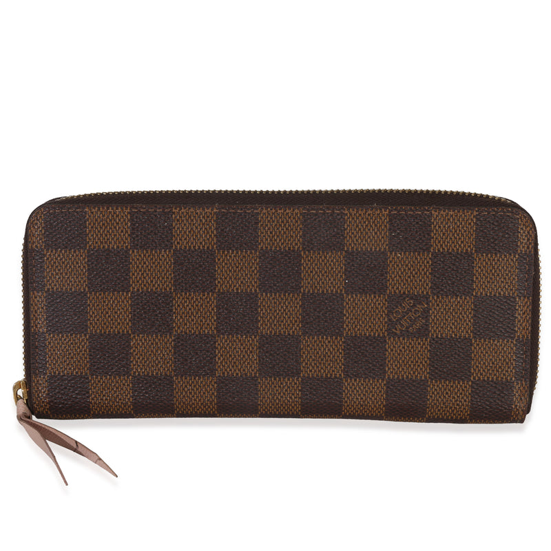 Louis Vuitton Rose Ballerine Damier Ebene Canvas Clemence Zippy Wallet Wallet fv