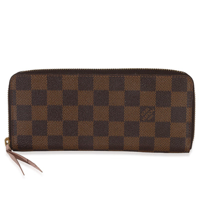 Louis Vuitton Rose Ballerine Damier Ebene Canvas Clemence Zippy Wallet Handbag id