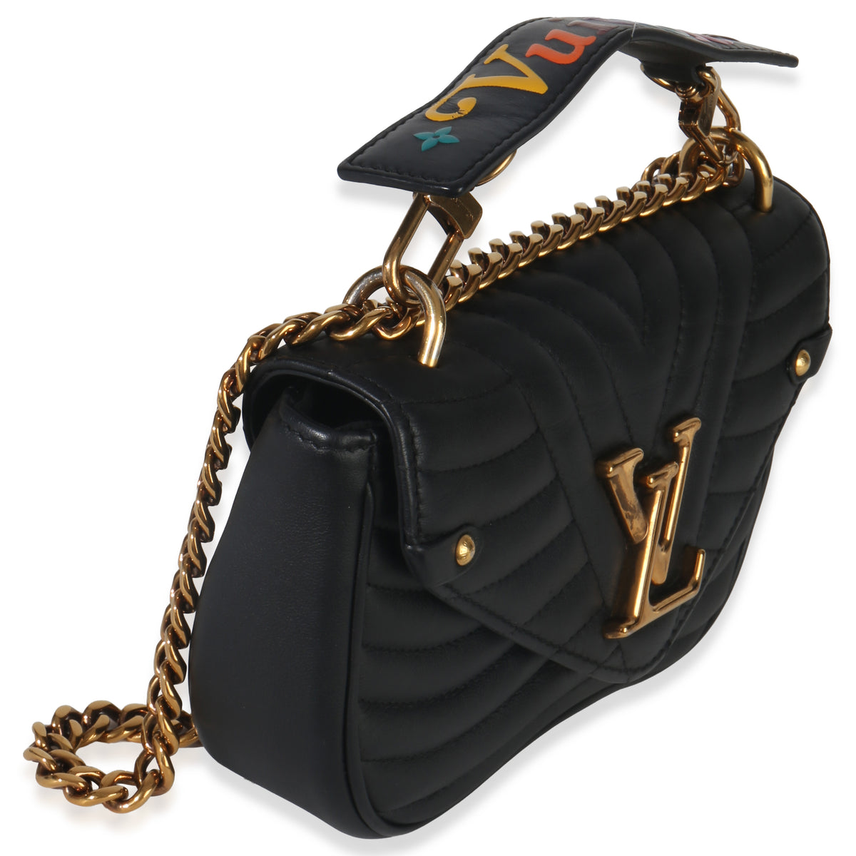 Louis Vuitton Black Quilted Calfskin New Wave Chain Bag PM Handbag pv