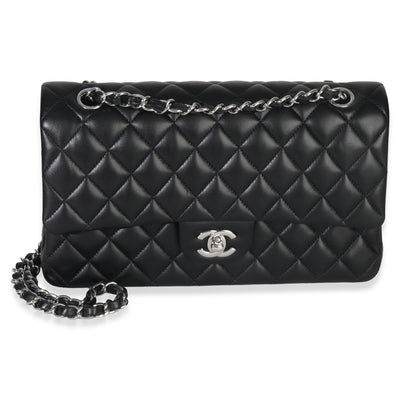 Chanel Black Quilted Lambskin Medium Classic Double Flap Bag Handbag fv