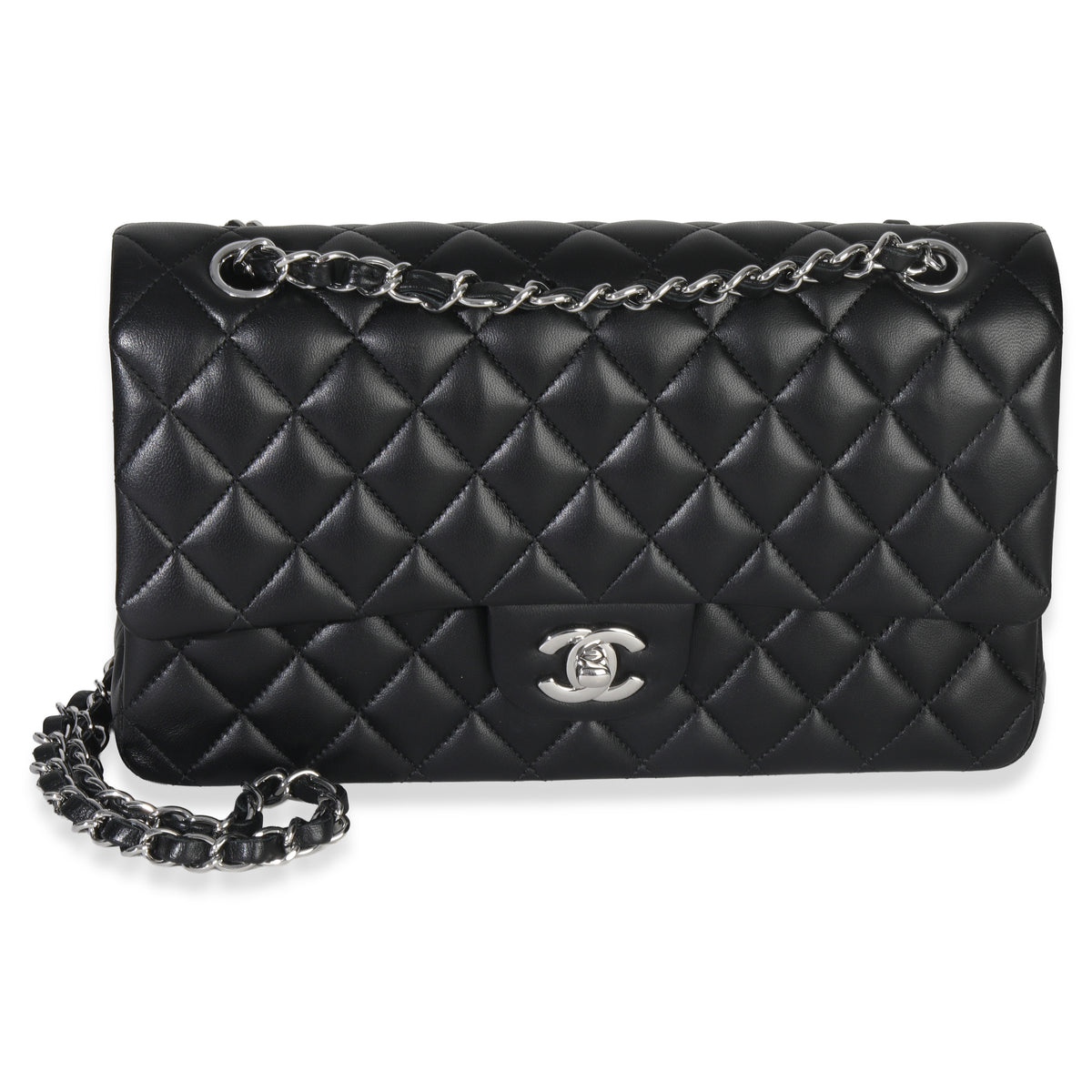 Chanel Black Quilted Lambskin Medium Classic Double Flap Bag Handbag fv