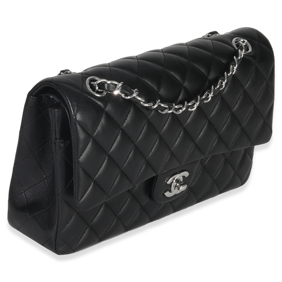 Chanel Black Quilted Lambskin Medium Classic Double Flap Bag Handbag pv