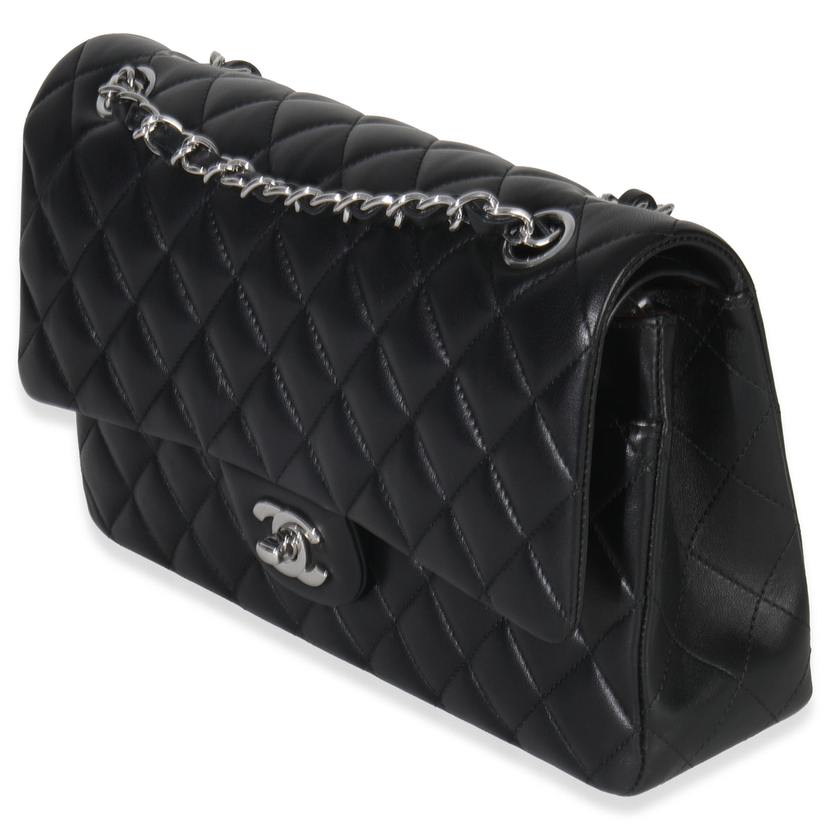 Chanel Black Quilted Lambskin Medium Classic Double Flap Bag Handbag sv