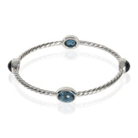 David Yurman Sterling Silver Topaz Cable Station Slip On Bangle Bracelet fv