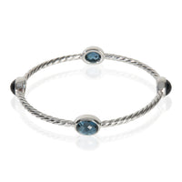 David Yurman Sterling Silver Topaz Cable Station Slip On Bangle Bracelet fv