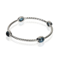 David Yurman Sterling Silver Topaz Cable Station Slip On Bangle Bracelet sv