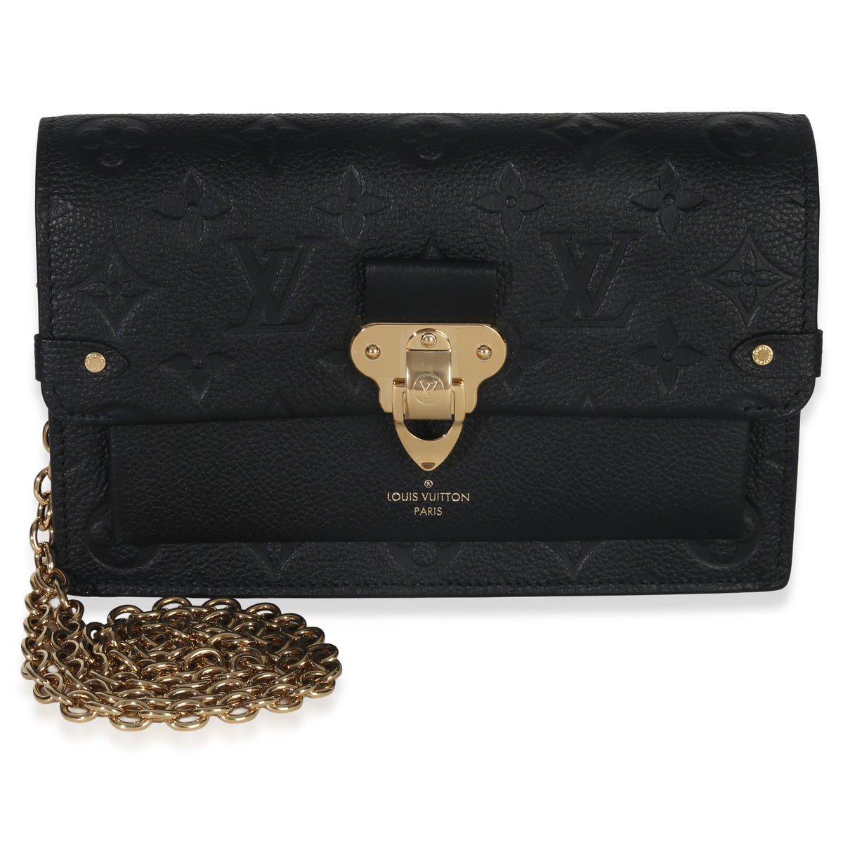 Louis Vuitton Black Monogram Empreinte Vavin Chain Wallet Handbag fv