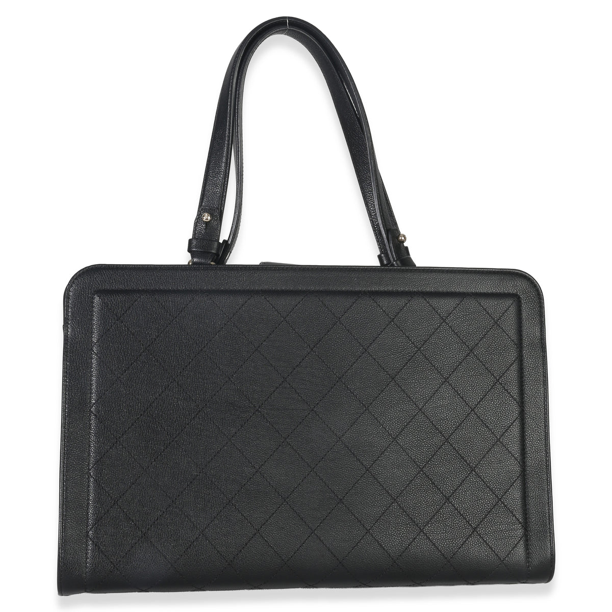 Chanel Black Grained Calfskin Stitched Large Label Click Shopper Tote Handbag bv