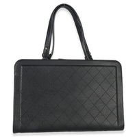 Chanel Black Grained Calfskin Stitched Large Label Click Shopper Tote Handbag bv