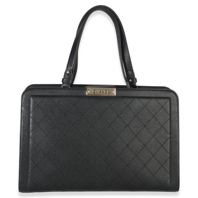 Chanel Black Grained Calfskin Stitched Large Label Click Shopper Tote Handbag fv