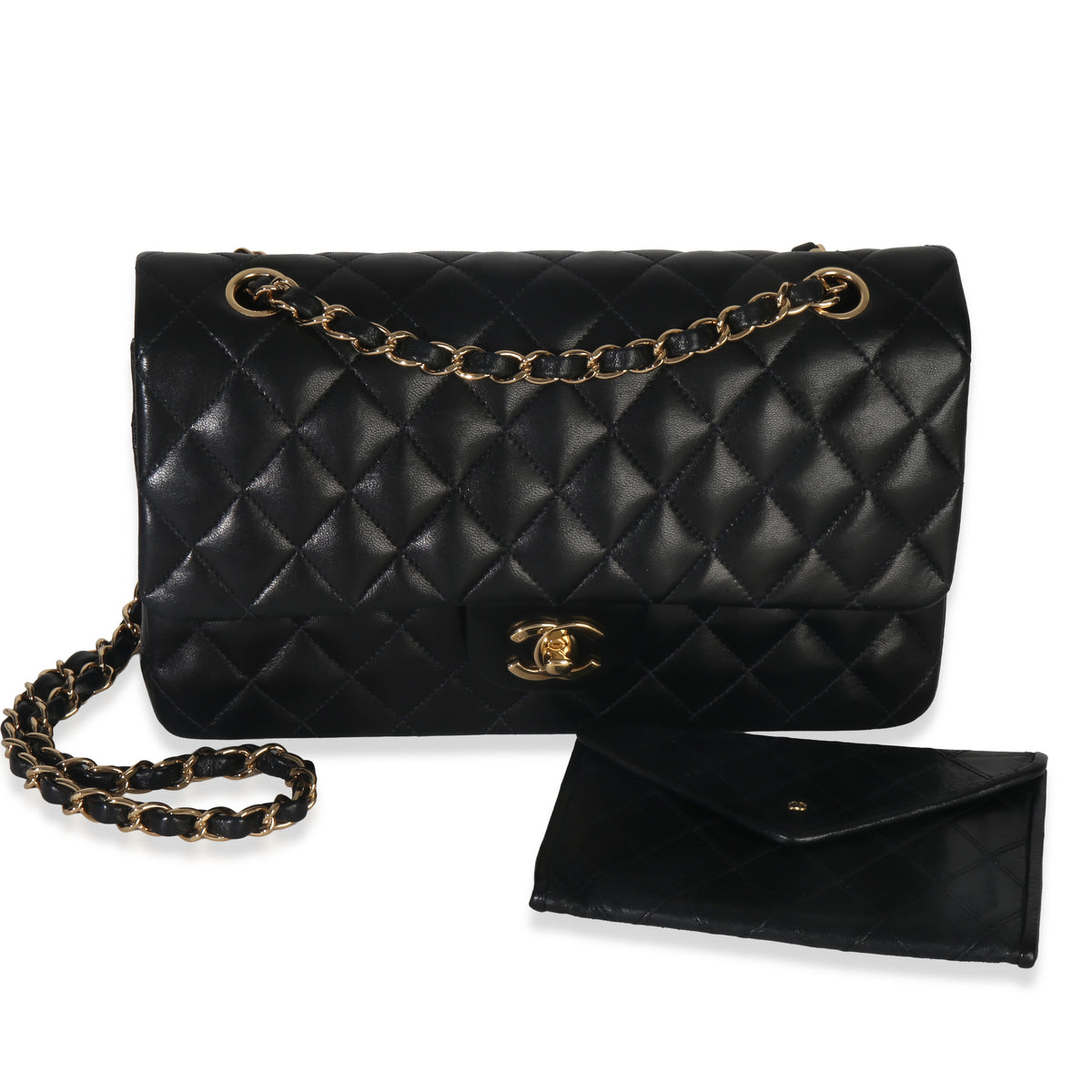 Vintage 24k Black Quilted Lambskin Medium Double Flap Bag