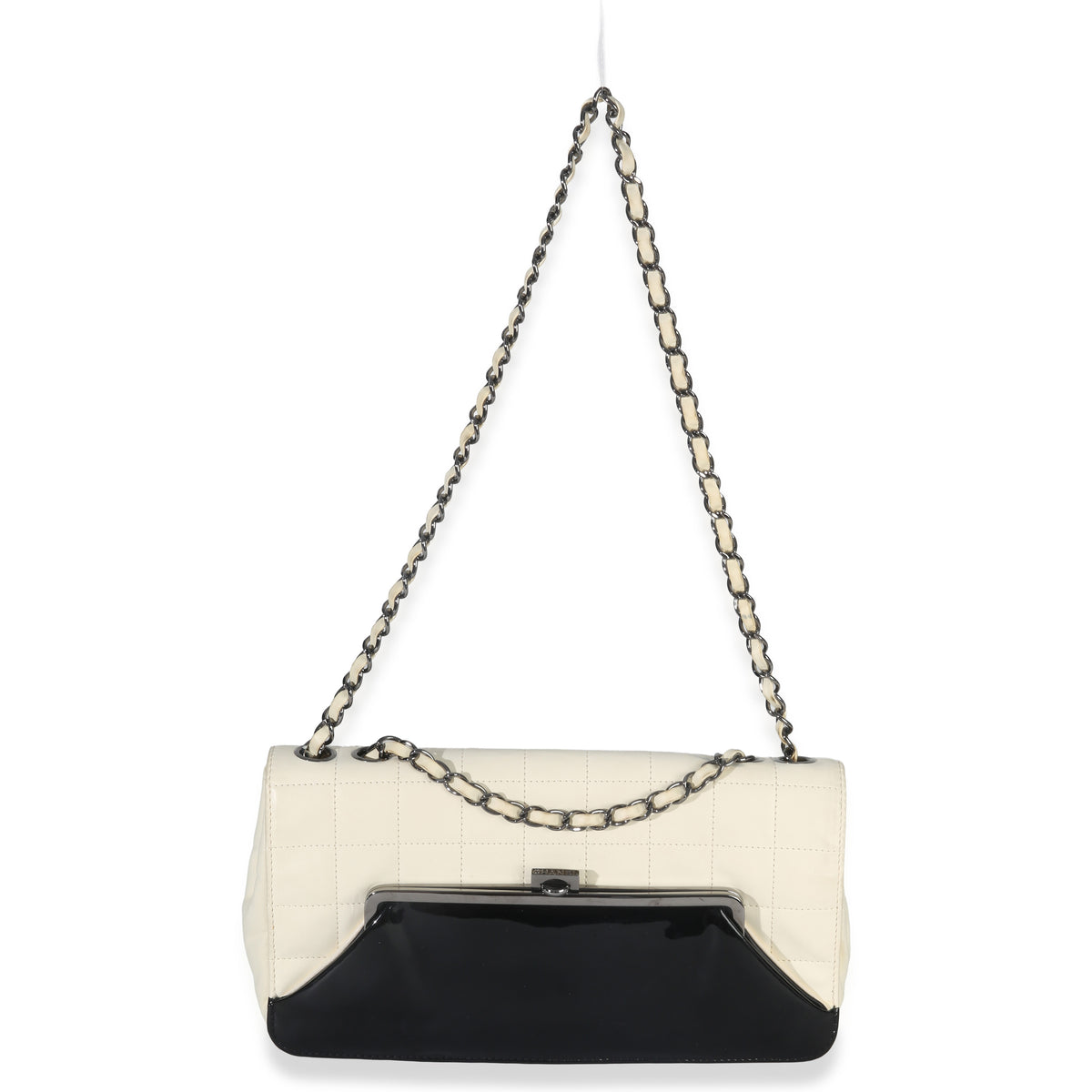 Chanel Black White Lambskin Chocolate Bar Bicolor Kiss Lock Flap Handbag av