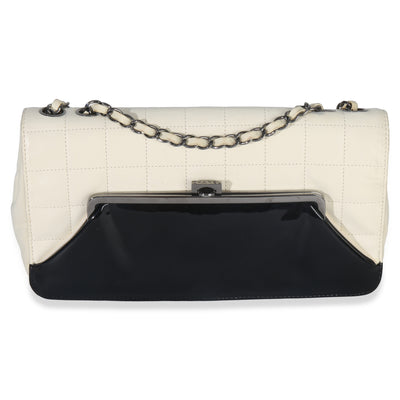 Chanel Black White Lambskin Chocolate Bar Bicolor Kiss Lock Flap Handbag fv