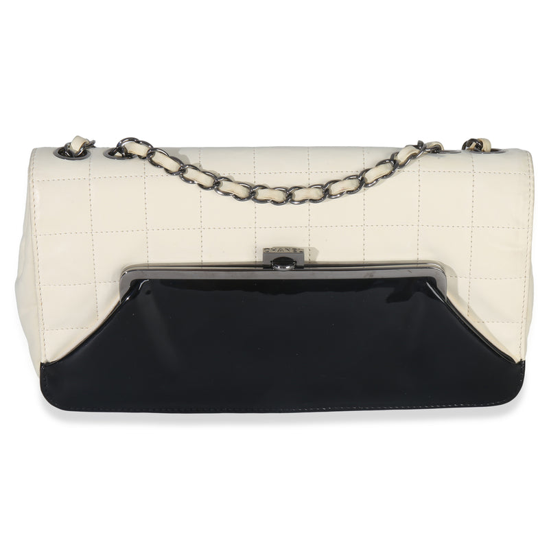 Chanel Black White Lambskin Chocolate Bar Bicolor Kiss Lock Flap Handbag fv