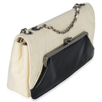 Chanel Black White Lambskin Chocolate Bar Bicolor Kiss Lock Flap Handbag pv
