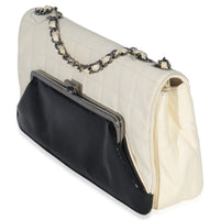 Chanel Black White Lambskin Chocolate Bar Bicolor Kiss Lock Flap Handbag sv