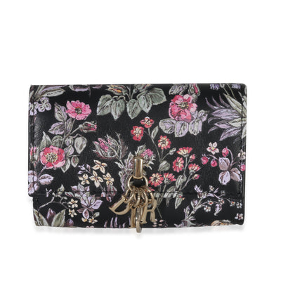 Christian Dior Black Calfskin Floral Millefiori Printed Lady Dior Wallet Handbag id