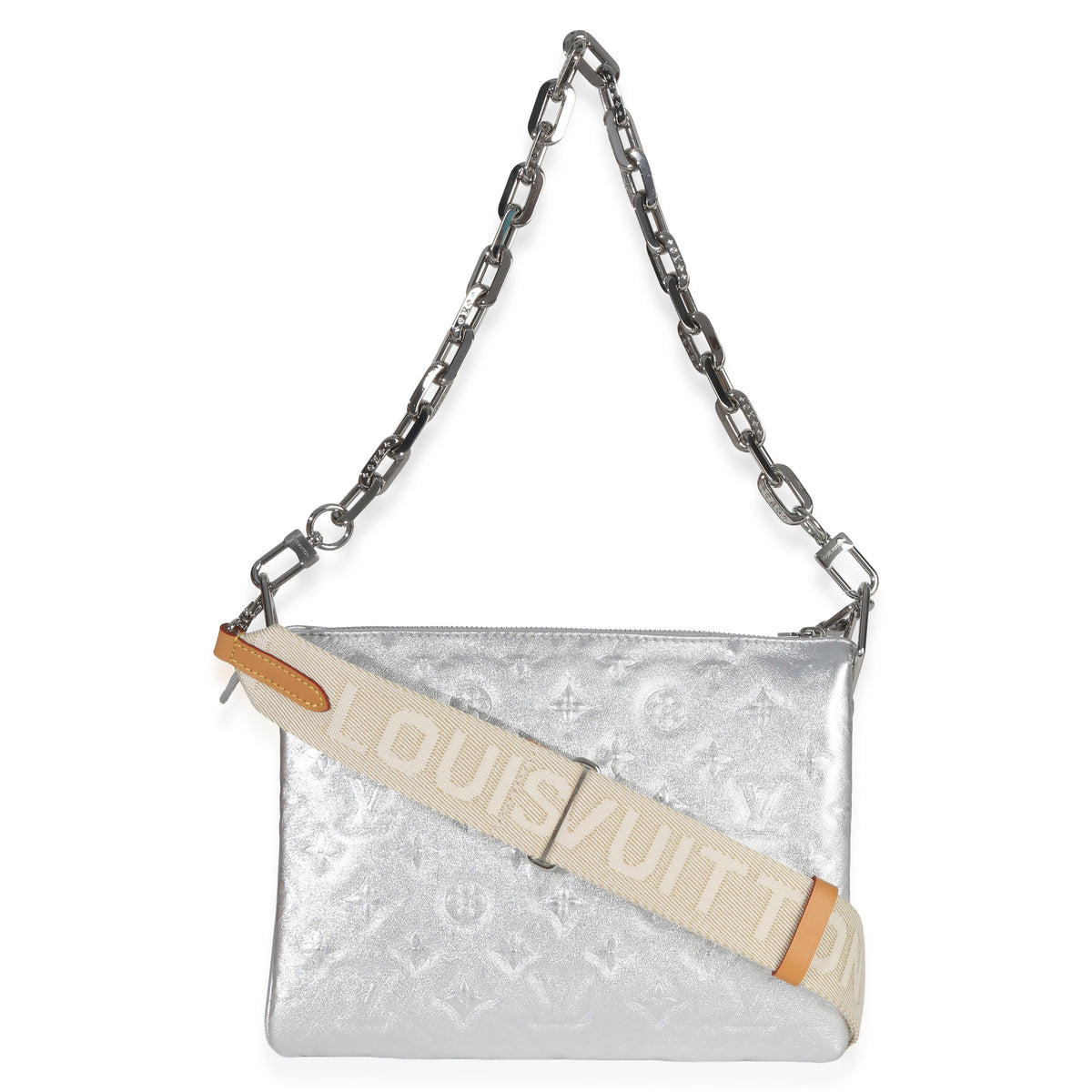 Louis Vuitton Silver Metallic Monogram Embossed Lambskin Coussin PM Handbag bv