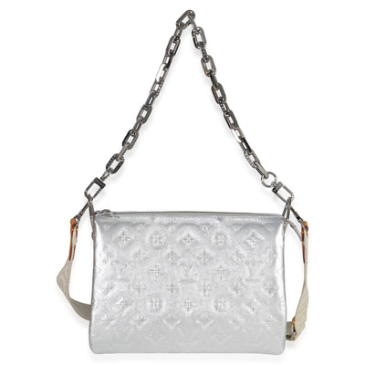 Louis Vuitton Silver Metallic Monogram Embossed Lambskin Coussin PM Handbag fv