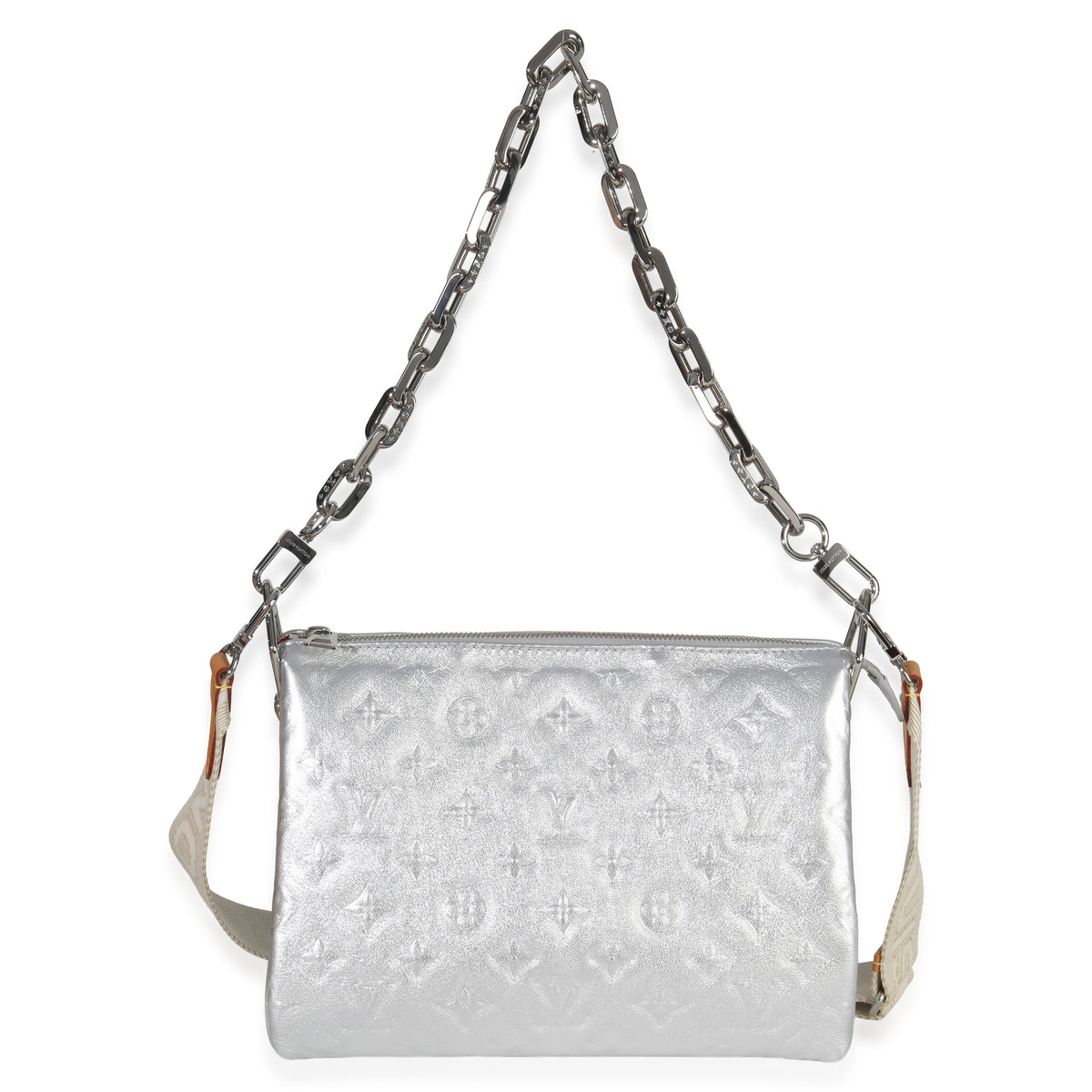 Louis Vuitton Silver Metallic Monogram Embossed Lambskin Coussin PM Handbag fv