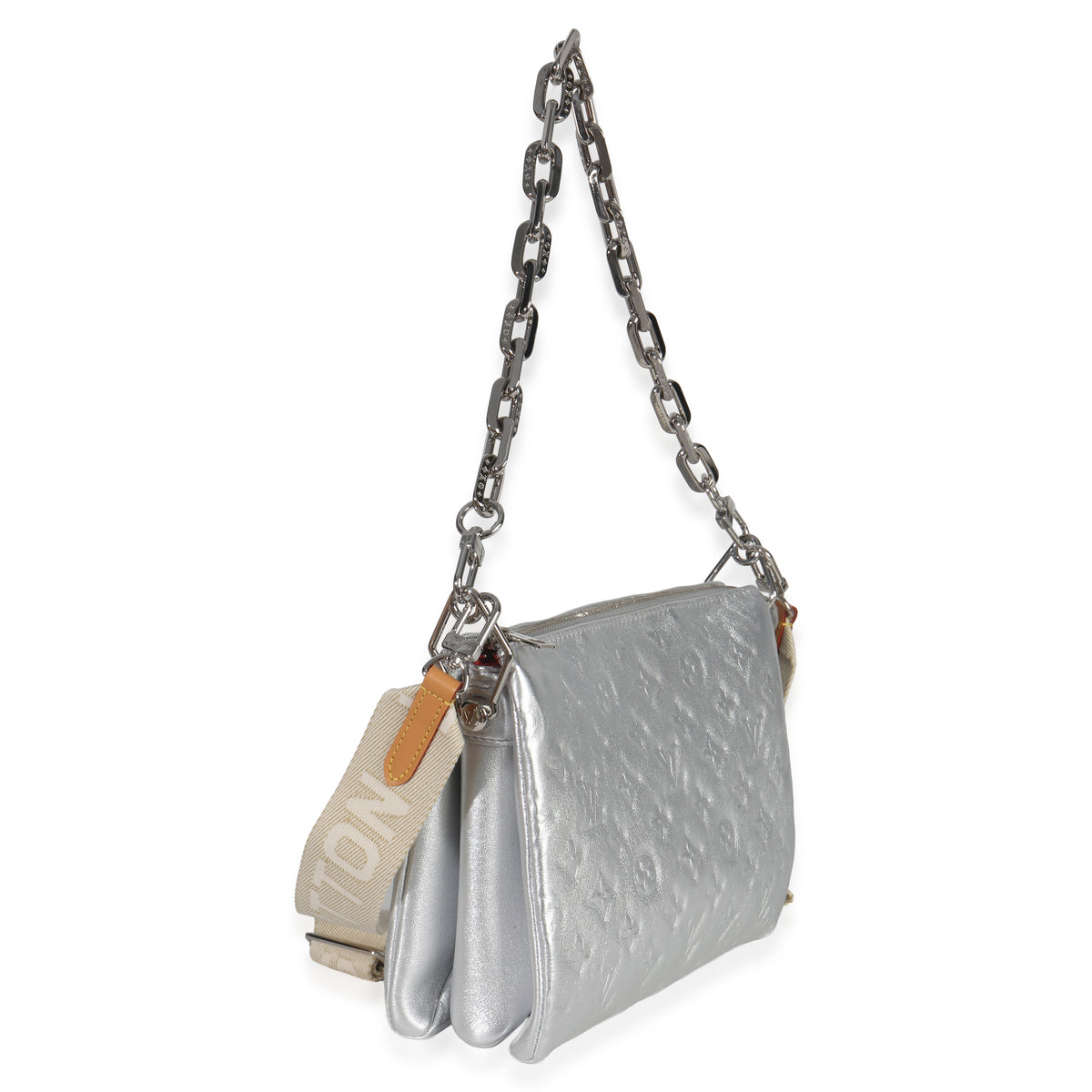 Louis Vuitton Silver Metallic Monogram Embossed Lambskin Coussin PM Handbag pv
