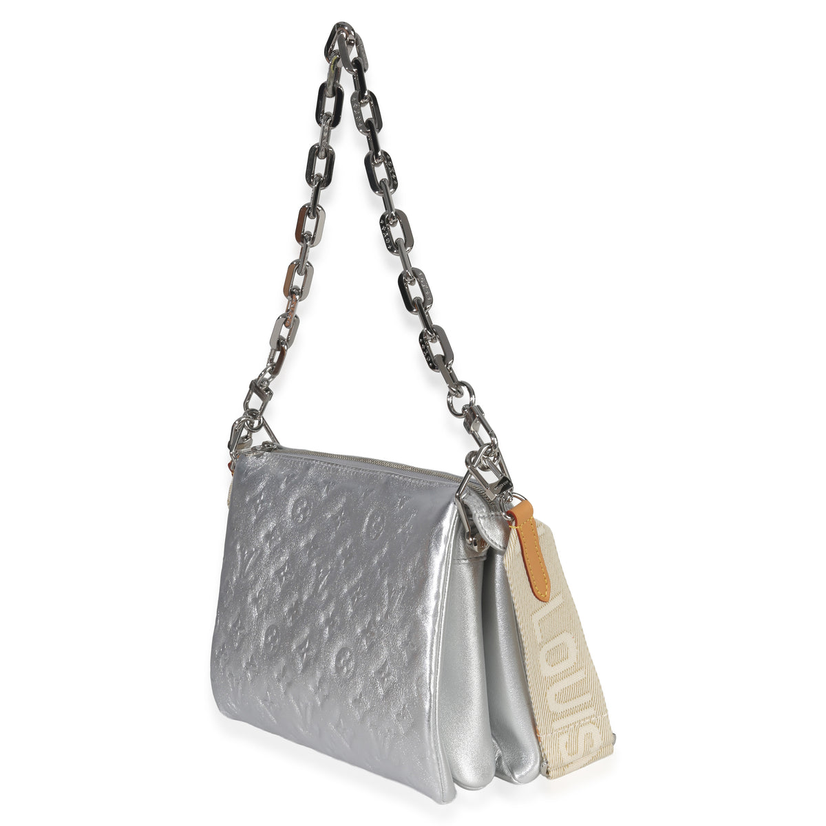 Louis Vuitton Silver Metallic Monogram Embossed Lambskin Coussin PM Handbag sv
