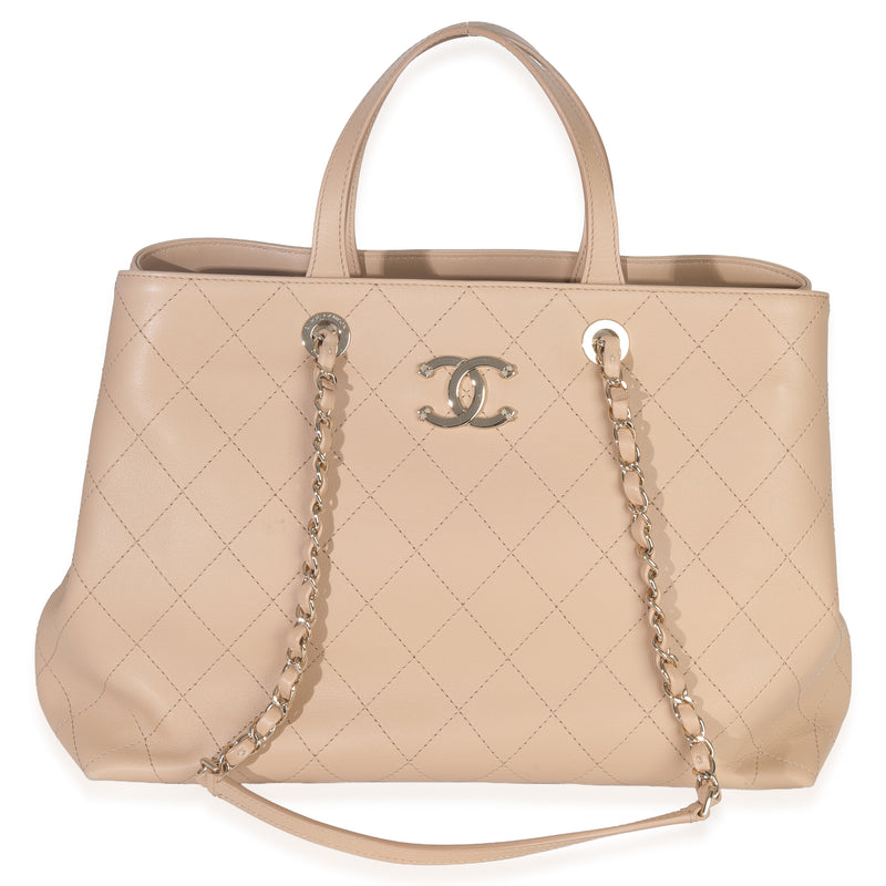 Chanel Beige Quilted Calfskin Large Serial Shopper Tote Handbag fv