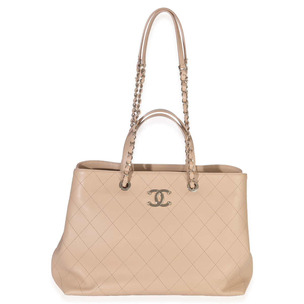 Chanel Beige Quilted Calfskin Large Serial Shopper Tote Handbag stamp