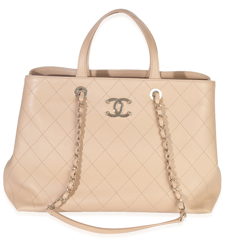 Beige Quilted Calfskin Large Serial Shopper Tote