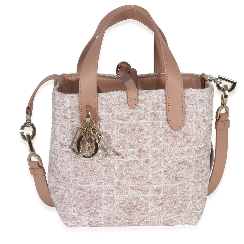 Christian Dior Rose Des Vents Tweed Small Toujours Vertical Tote Handbag fv