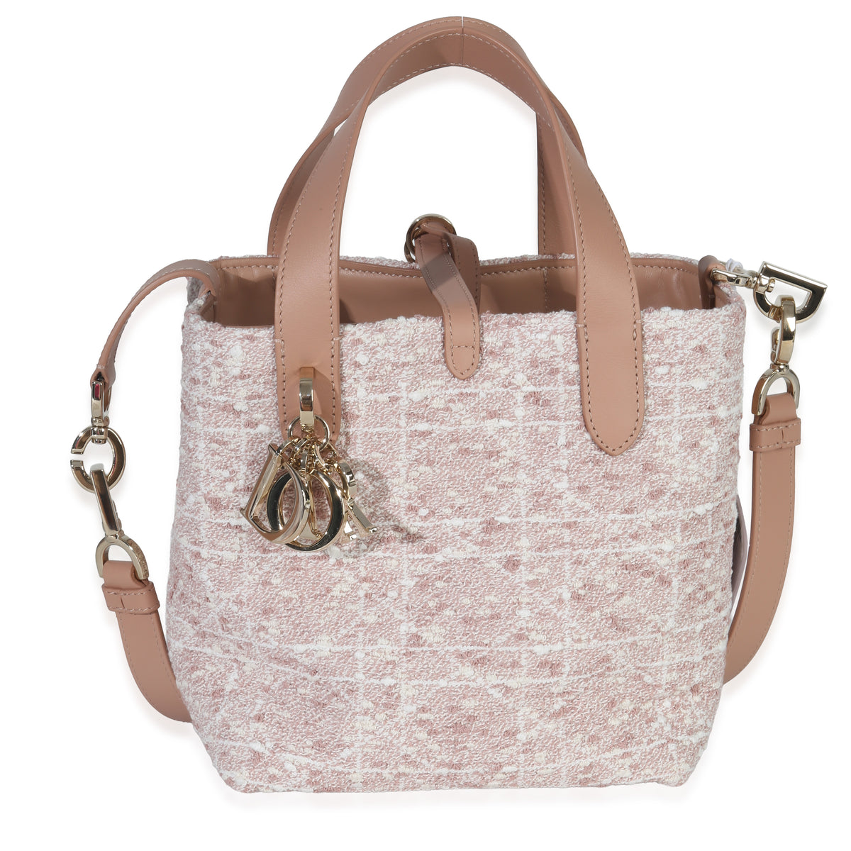 Christian Dior Rose Des Vents Tweed Small Toujours Vertical Tote Handbag fv