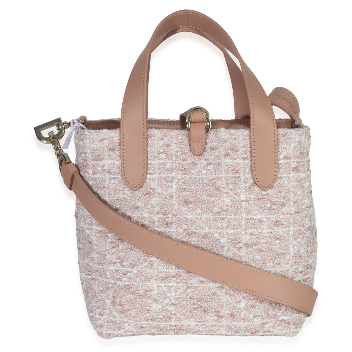 Christian Dior Rose Des Vents Tweed Small Toujours Vertical Tote Handbag stamp