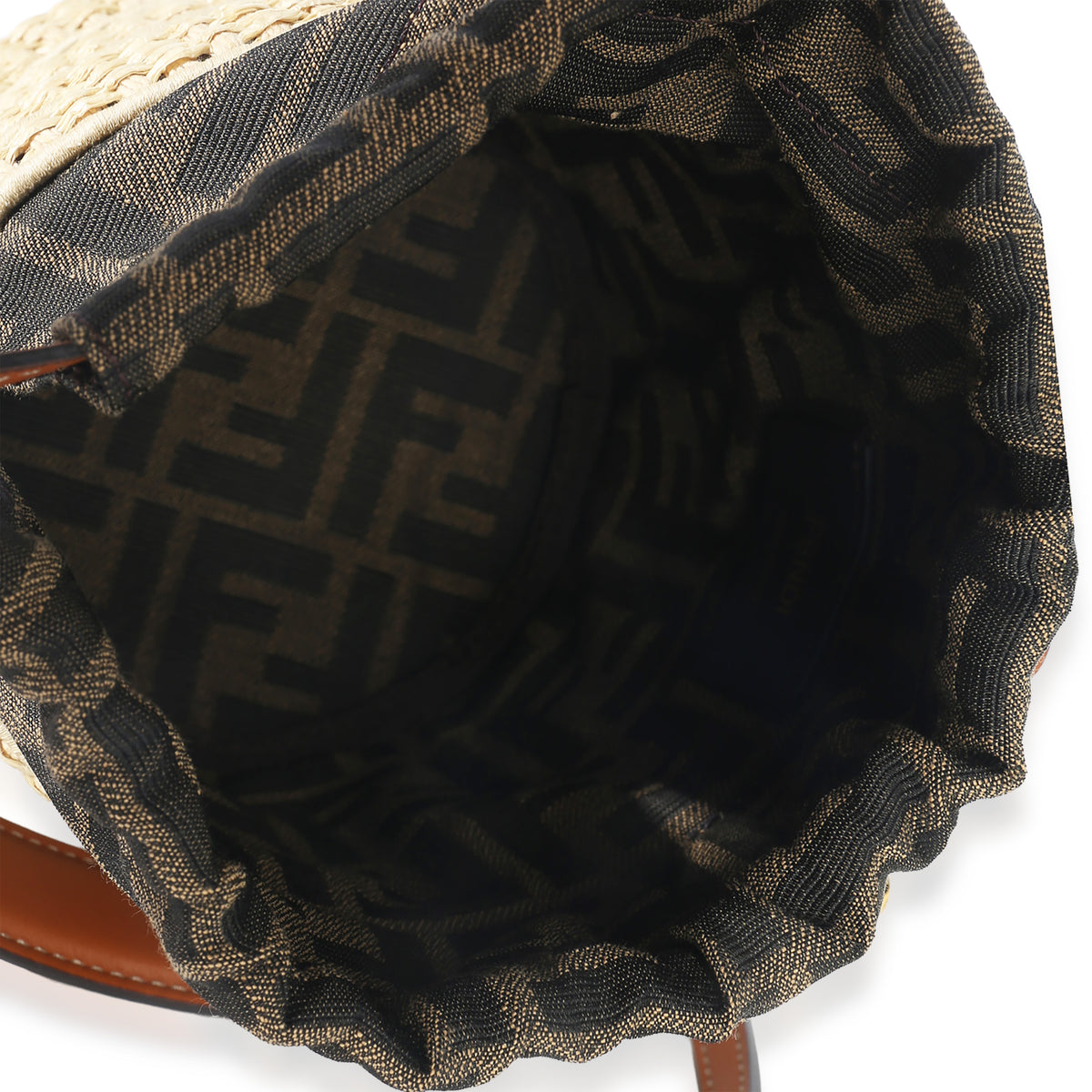 Fendi Beige Brown Raffia Zucca Canvas FF Step Out Bucket Bag Handbag ad2