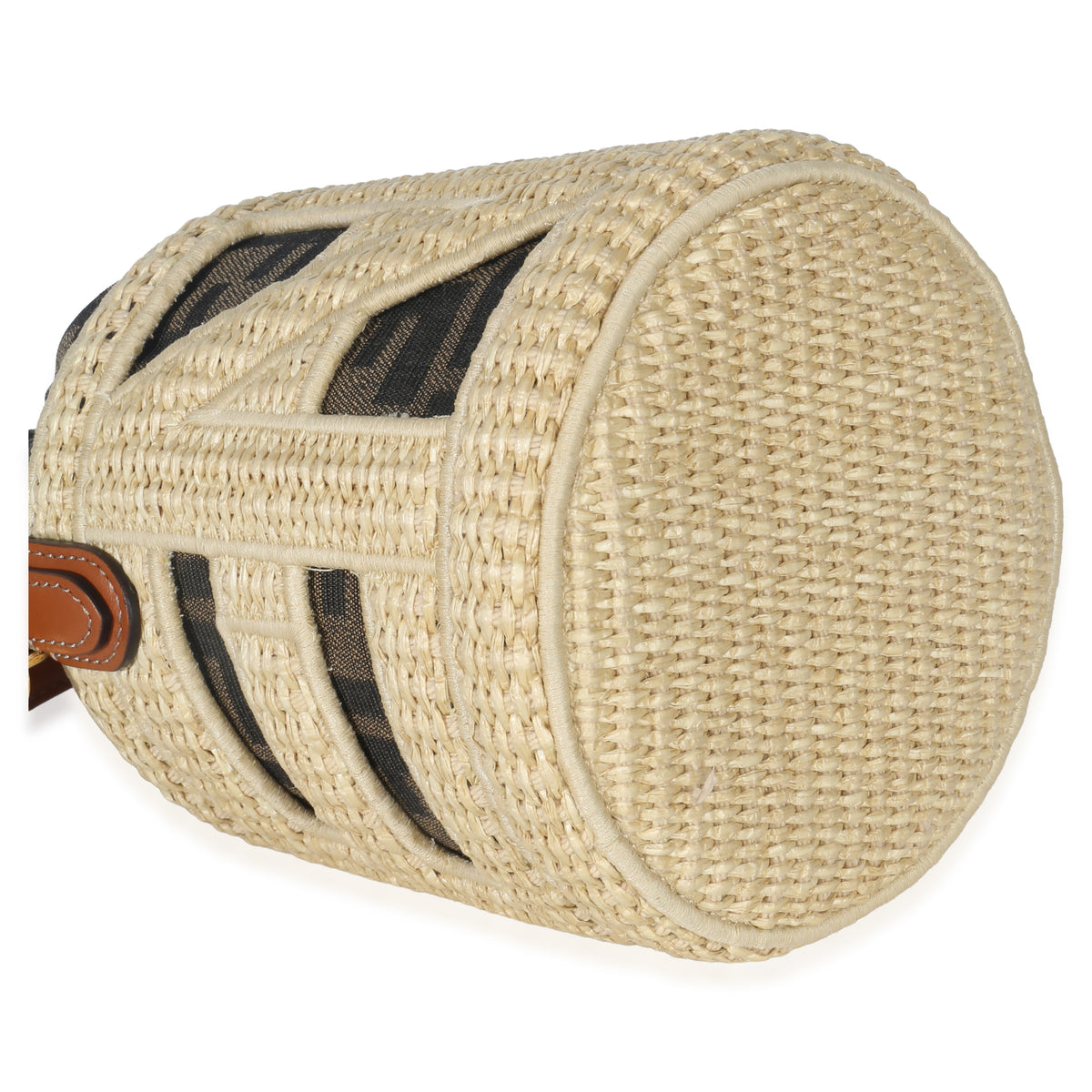 Fendi Beige Brown Raffia Zucca Canvas FF Step Out Bucket Bag Handbag av