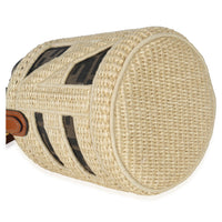 Fendi Beige Brown Raffia Zucca Canvas FF Step Out Bucket Bag Handbag av