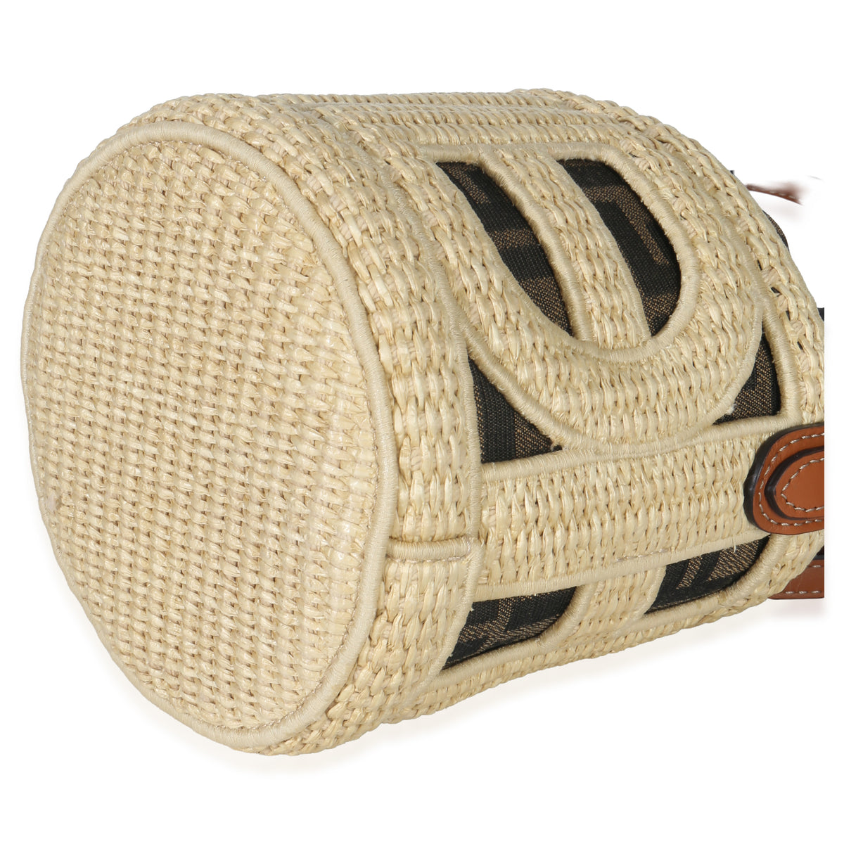 Fendi Beige Brown Raffia Zucca Canvas FF Step Out Bucket Bag Handbag box