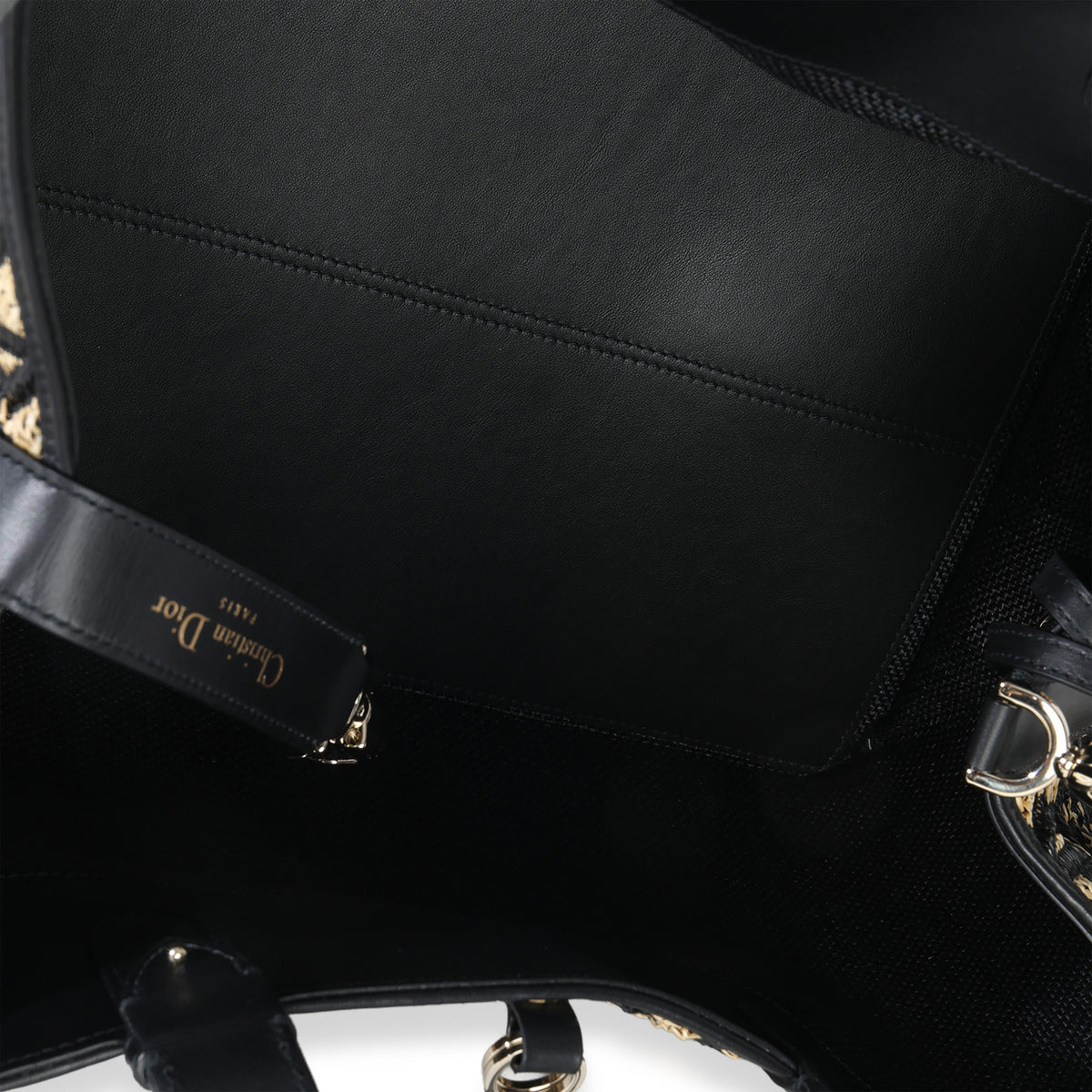 Christian Dior Beige Black Graphic Cannage Raffia Large Toujours Handbag av