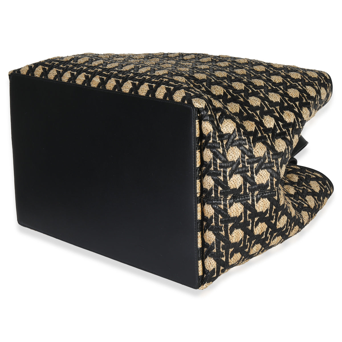 Christian Dior Beige Black Graphic Cannage Raffia Large Toujours Handbag box