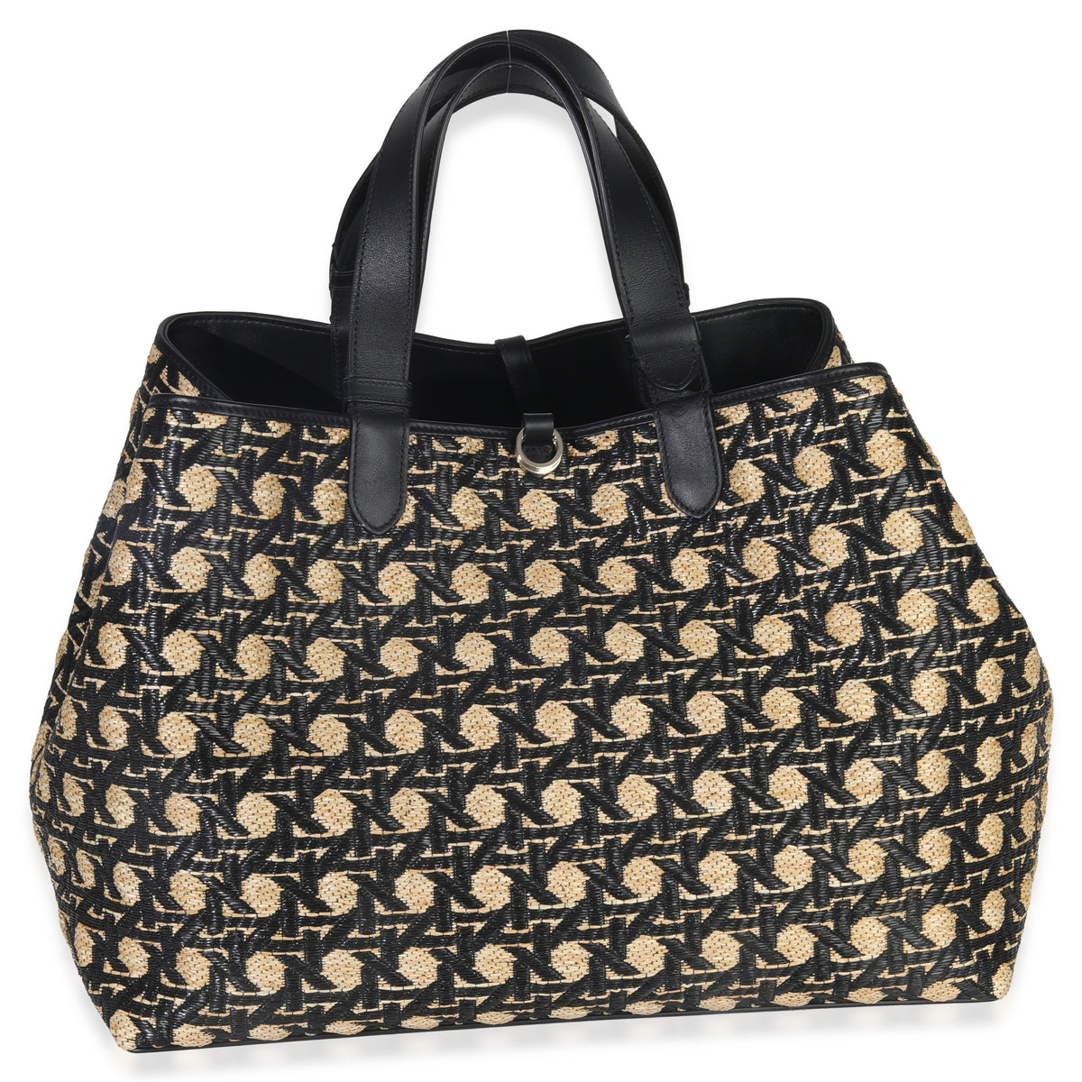 Christian Dior Beige Black Graphic Cannage Raffia Large Toujours Handbag bv