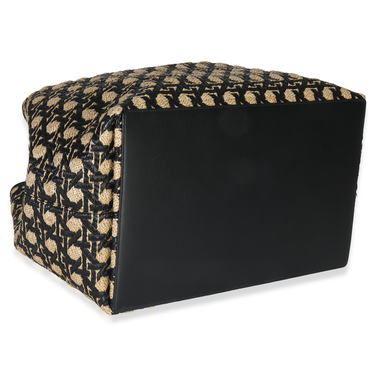 Christian Dior Beige Black Graphic Cannage Raffia Large Toujours Handbag clasp