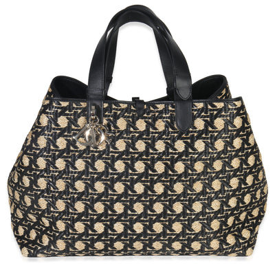 Christian Dior Beige Black Graphic Cannage Raffia Large Toujours Handbag id