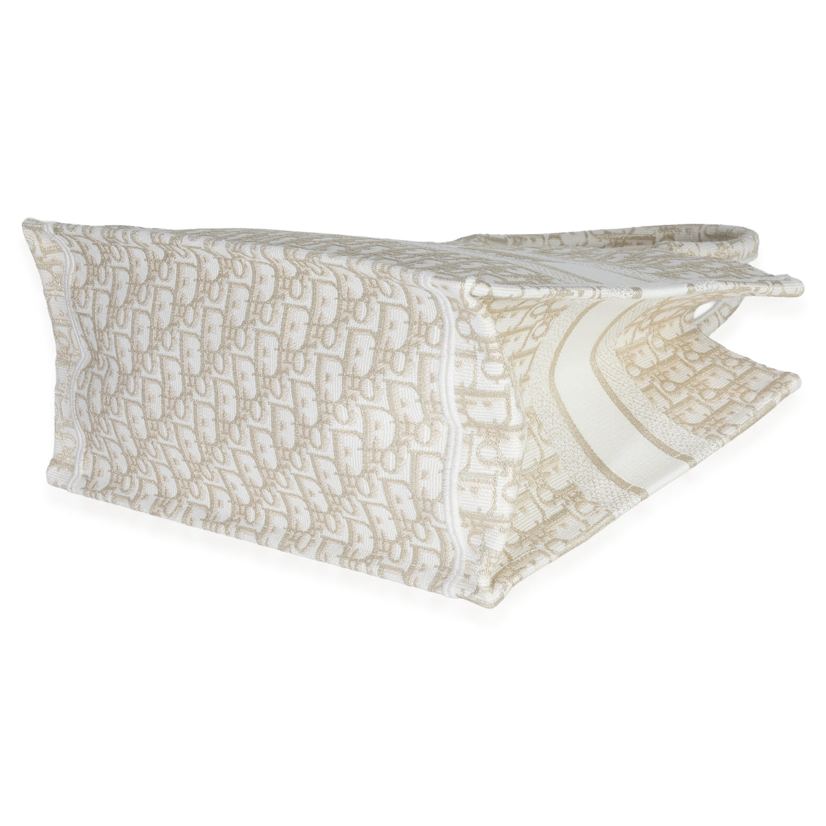 Christian Dior White Gold Tone Oblique Embroidery Medium Book Tote Handbag box