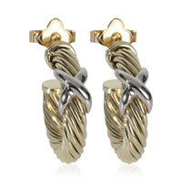 David Yurman White Gold & Yellow Gold  Cable X Hoop Earrings fv