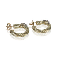 David Yurman White Gold & Yellow Gold  Cable X Hoop Earrings sv