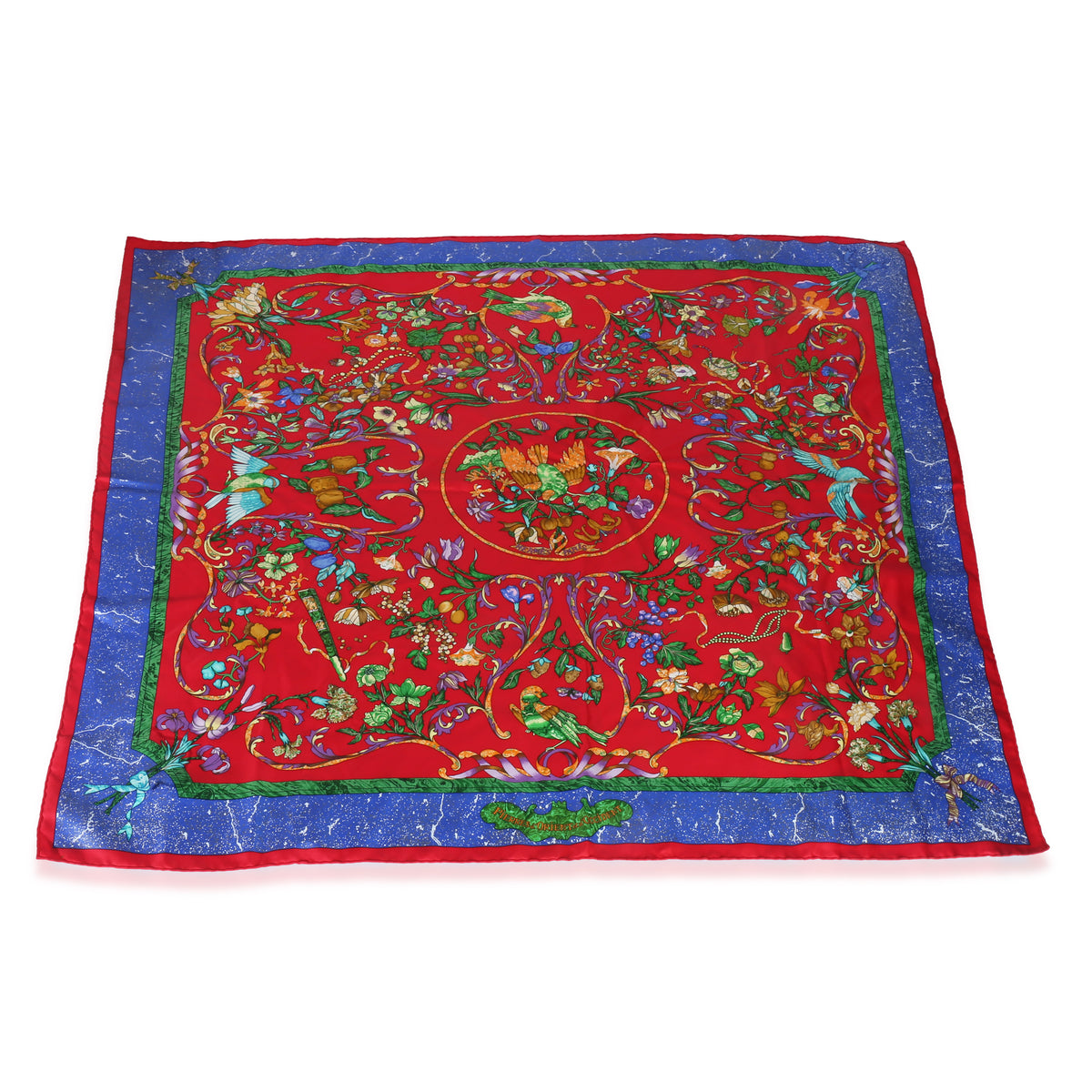 Hermès Red Silk Pierres d'Orient et d'Occident Scarf 90 fv