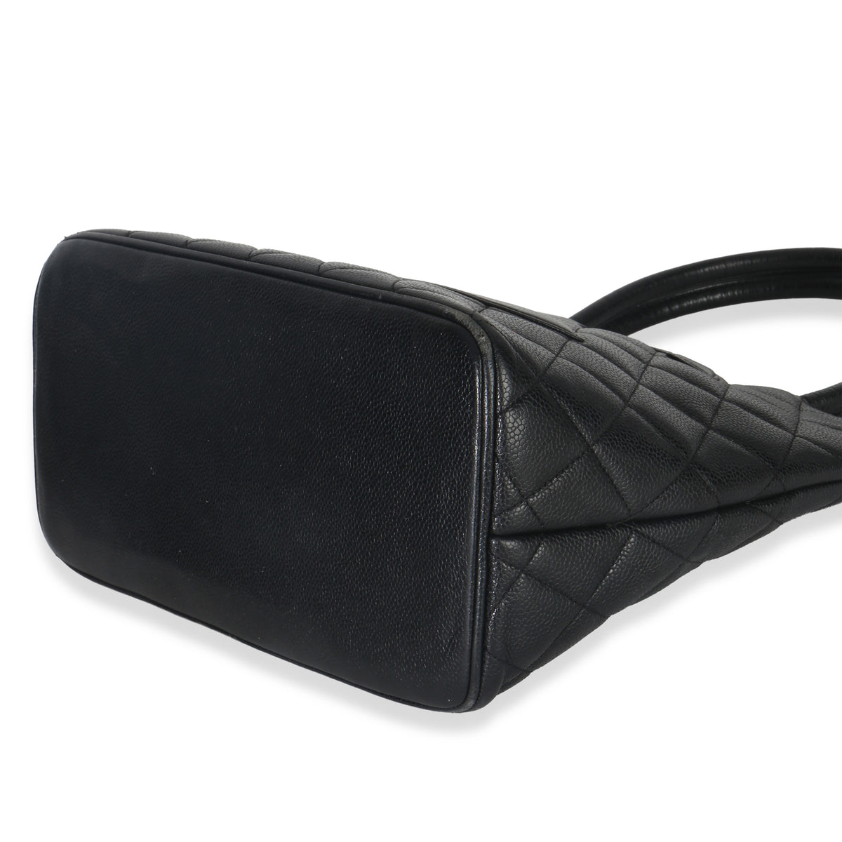 Chanel Vintage Black Quilted Caviar Medallion Tote Handbag box