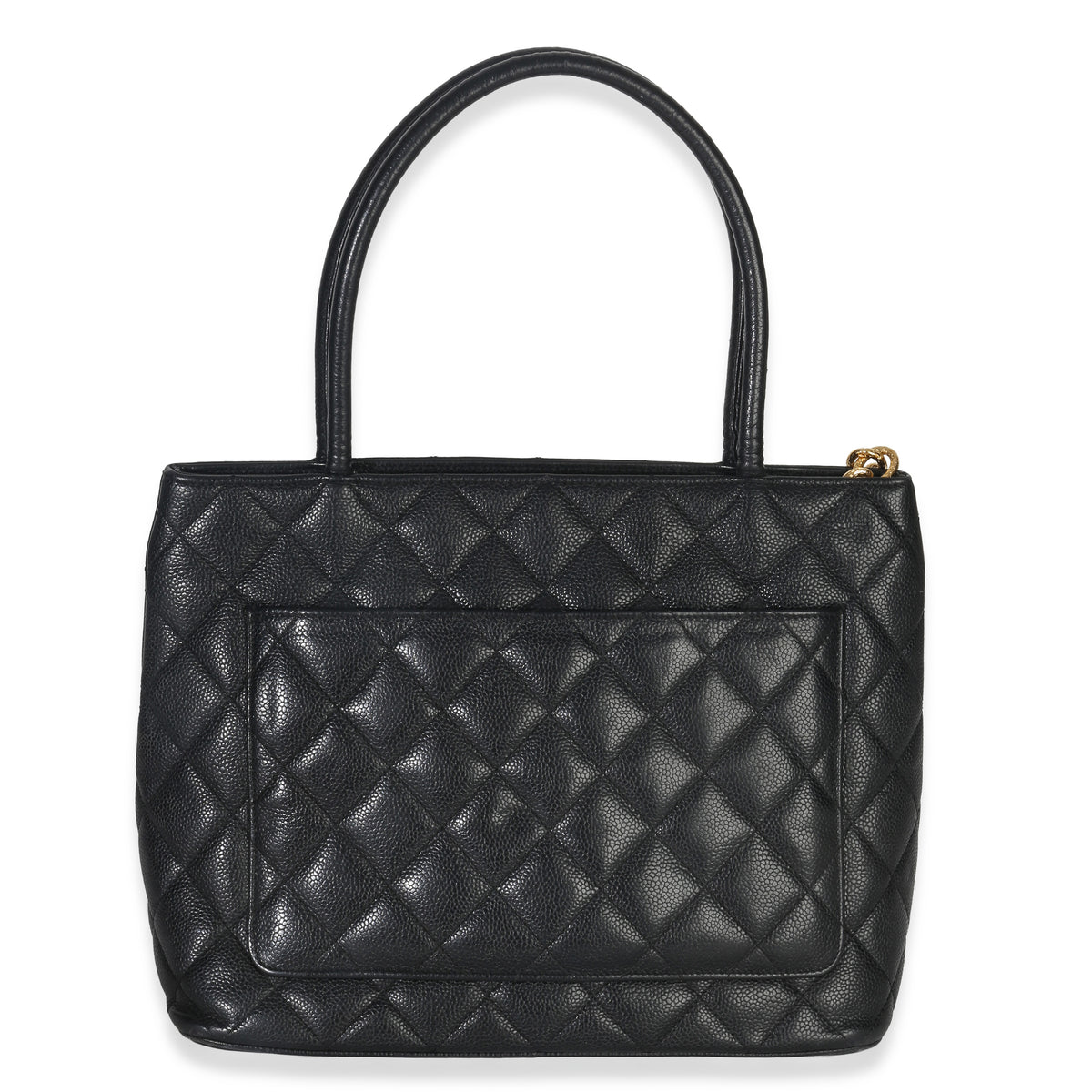 Chanel Vintage Black Quilted Caviar Medallion Tote Handbag bv